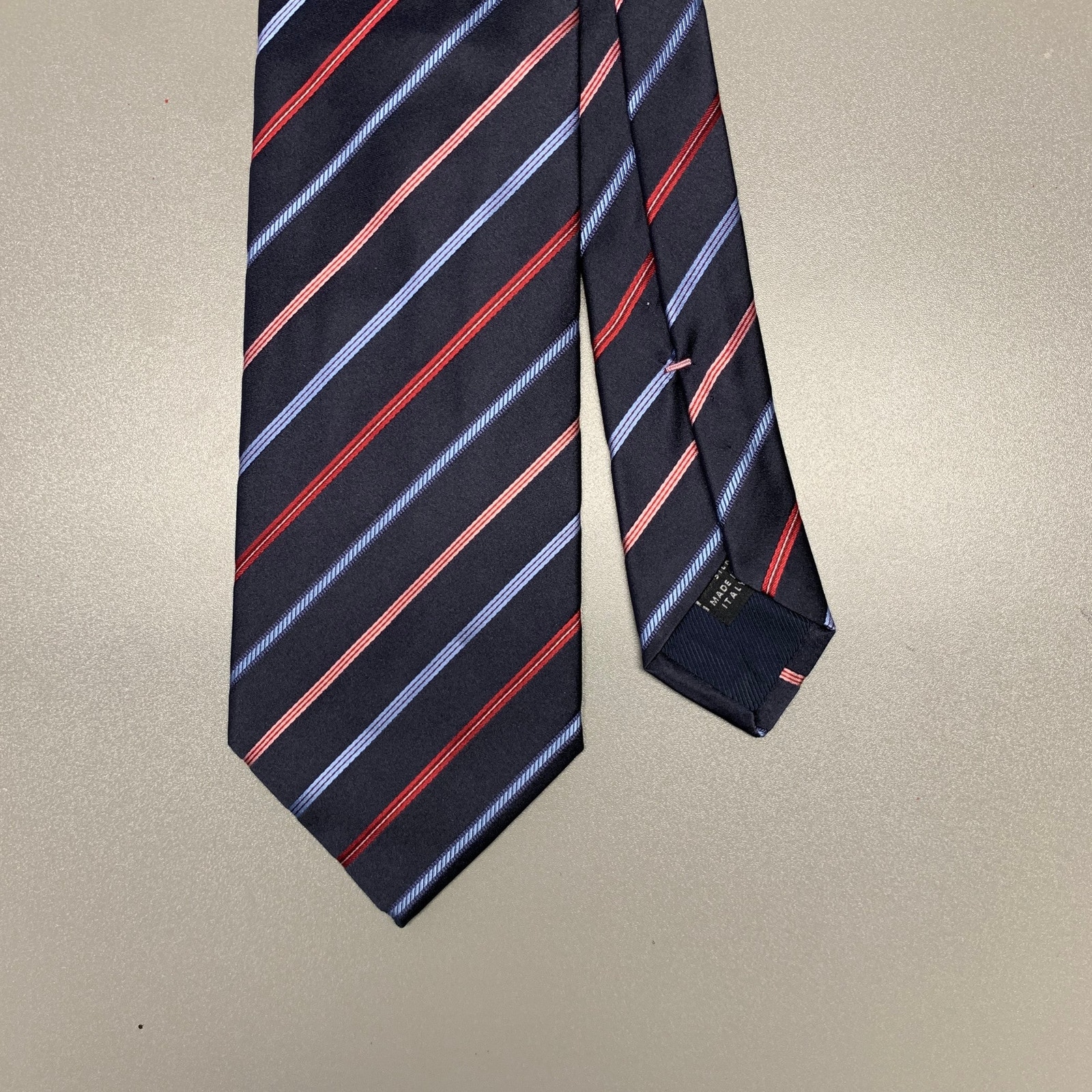 Borrelli Navy Red Diagonal Stripe Silk Tie